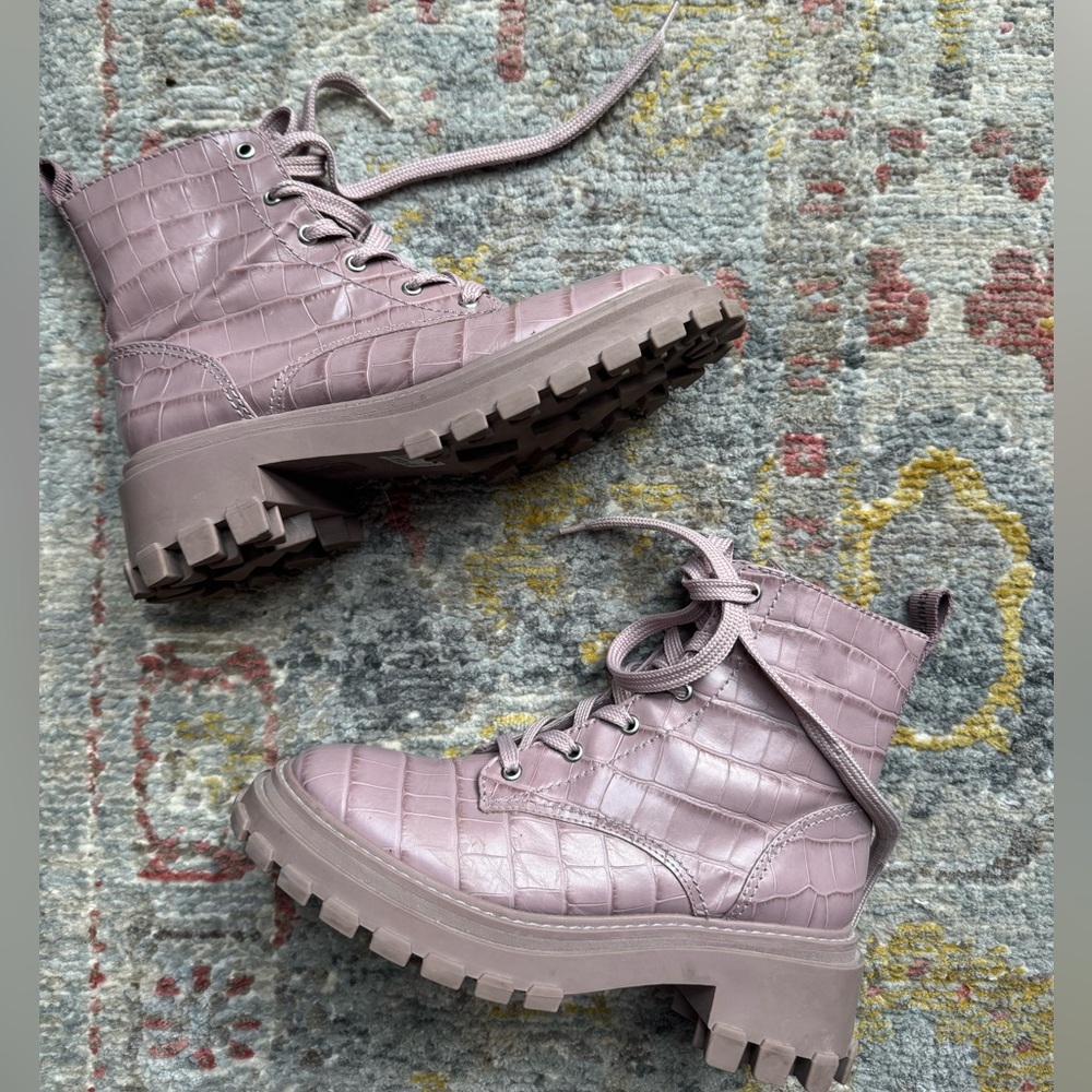 Schultz Orly Croc Combat Boots in Lilac